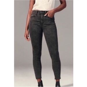 Abercrombie & Fitch The Skinny High Rise Jeans Raw Hem Black Size 26